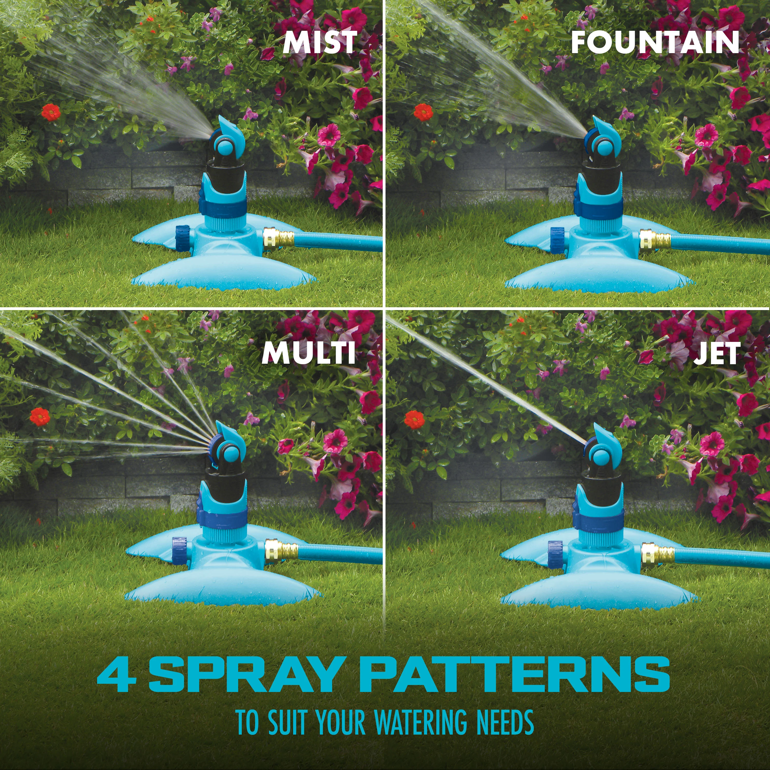 Aqua Joe Turbo Drive 360º Sprinkler | 4 Spray Patterns | Customizable Coverage | 3,740 Sq. Ft. Max Coverage - Image 3