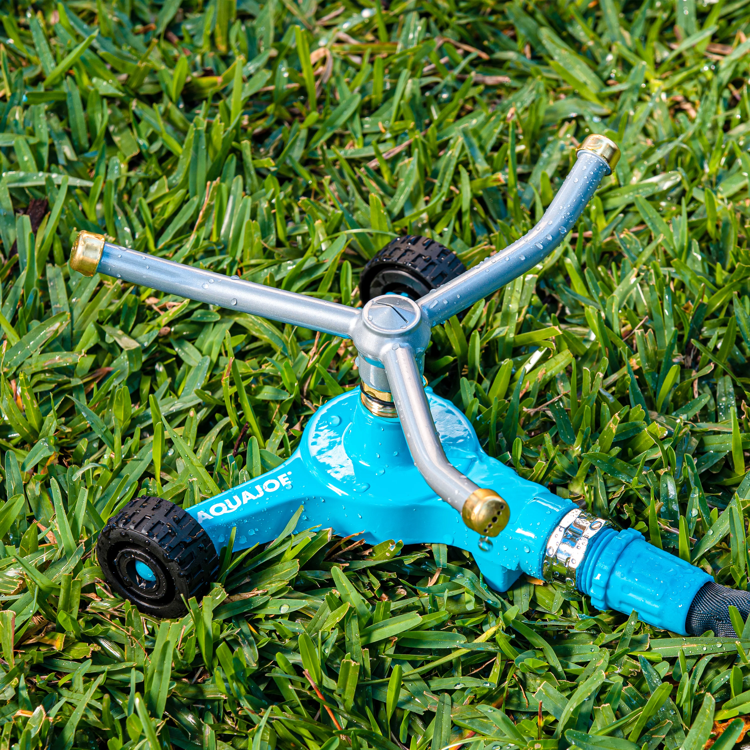 Aqua Joe AJ-TRSWB Indestructible 3-Arm Zinc Rotary 360° Sprinkler | Wheeled Base | 1,390 Sq. Ft. Max Coverage - Image 4