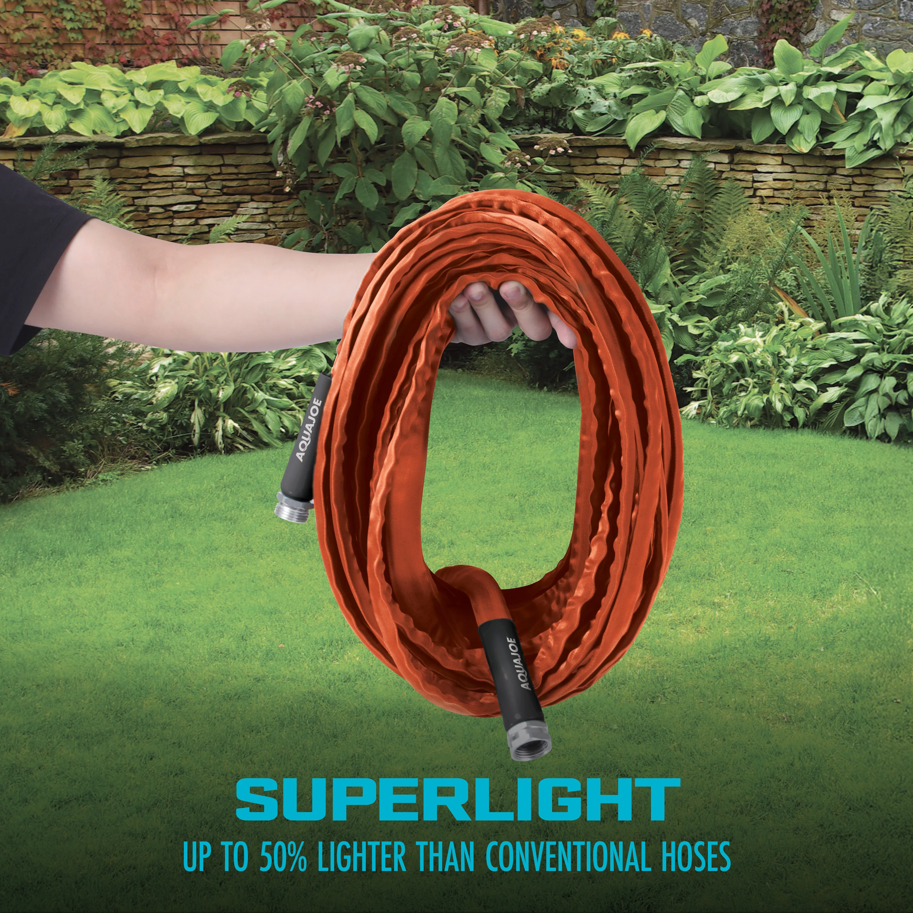 Aqua Joe Non-Expanding Kink-Resistant Contractor Grade FiberJacket Garden Hose | 75-Ft | 3/4-in | 650-PSI BURST (Orange) - Image 6