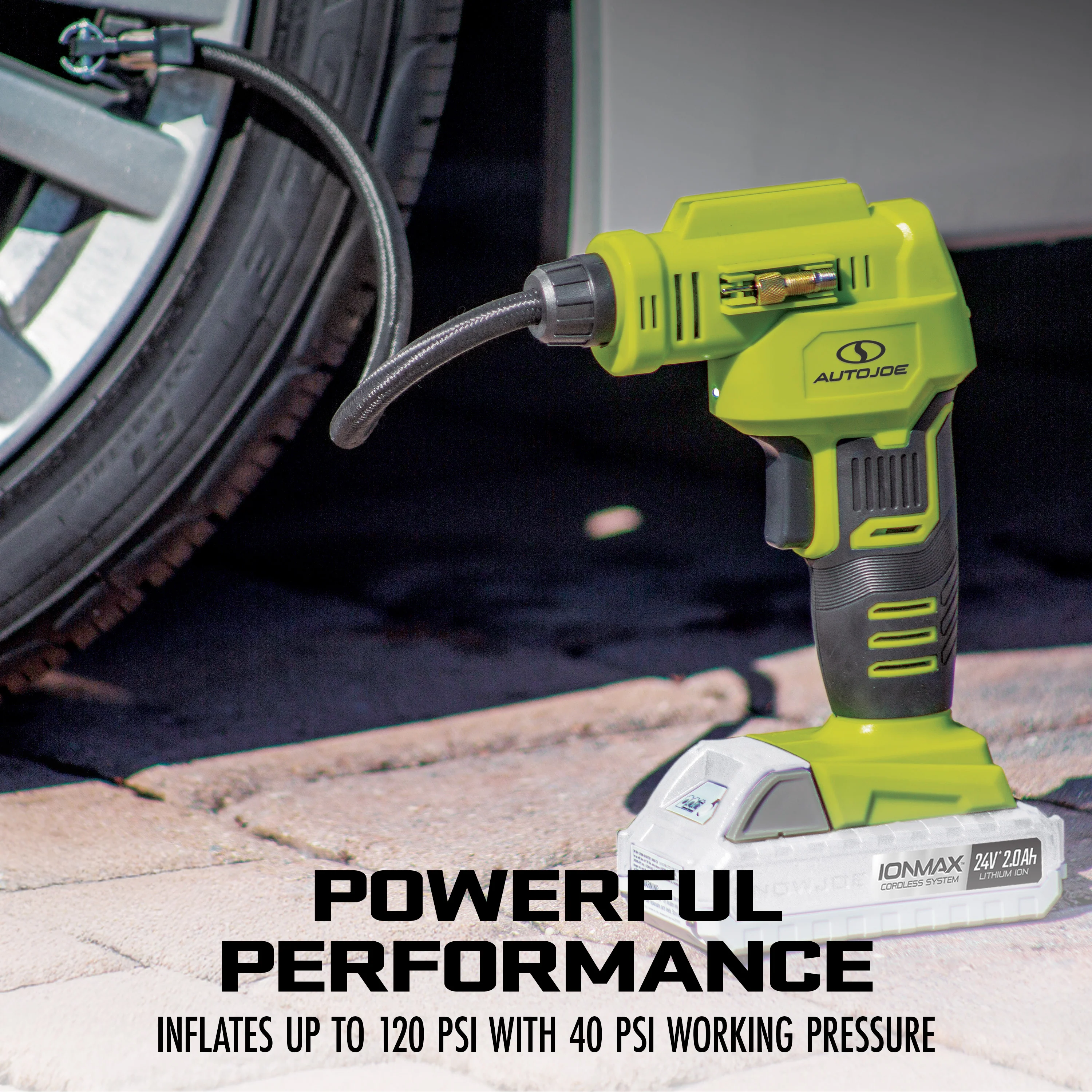 Auto Joe 24-Volt IONMAX Cordless Portable Air Compressor Bundle Kit | W/ 2.0-Ah Battery, Charger, and Car Adapter - Image 6