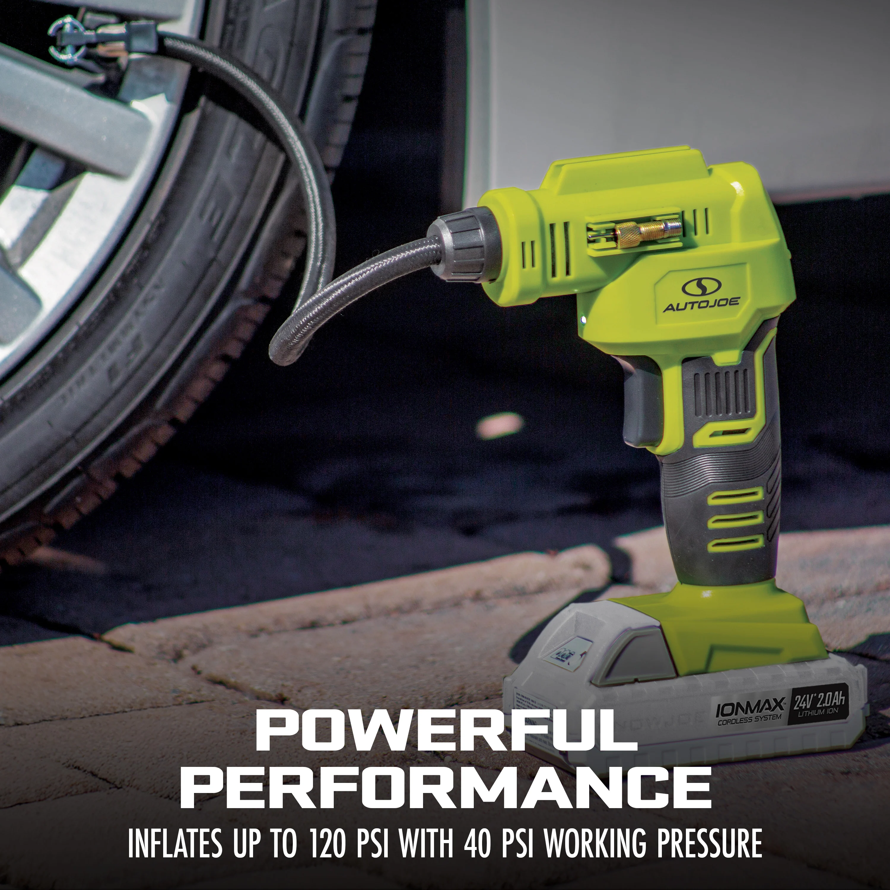 Auto Joe 24-Volt* IONMAX Cordless Portable Air Compressor | W/ 2.0-Ah Battery + Charger - Image 3