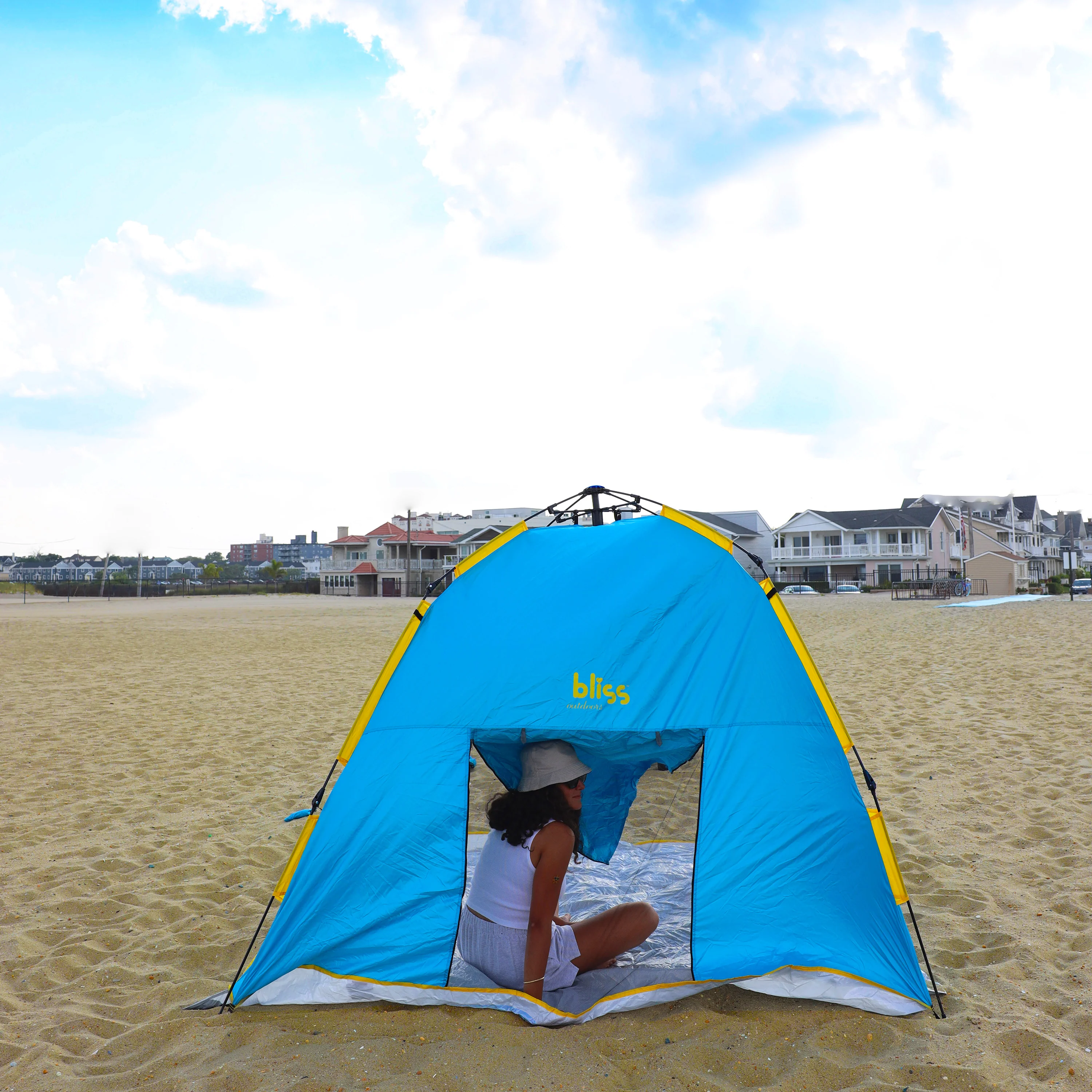 Bliss Hammocks BHT-A39-BY Pop-Up Beach Tent W/ Carry Bag | Sun Protectant & Wind Resistant, Durable, Breathable Mesh Walls | Collapsible Design (Blue & Yellow) - Image 13