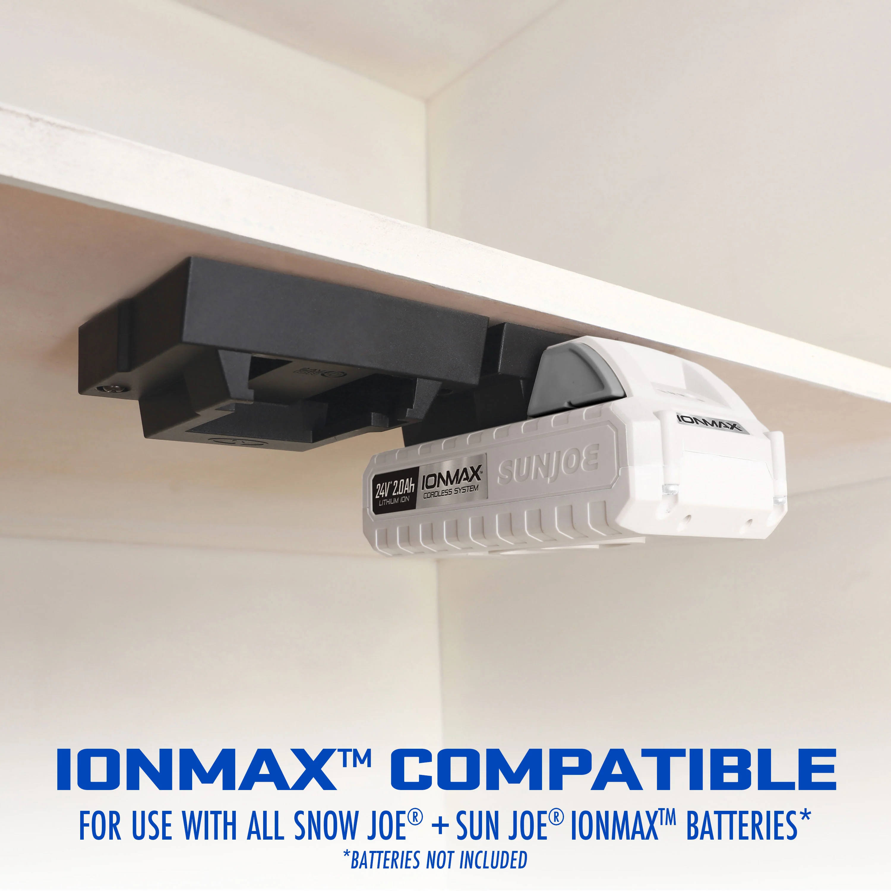 Snow Joe + Sun Joe Mounted Battery Storage Unit | Interlock Multiple Units | Hardware Included | Compatible W/ All 24-Volt IONMAX Batteries - Image 3