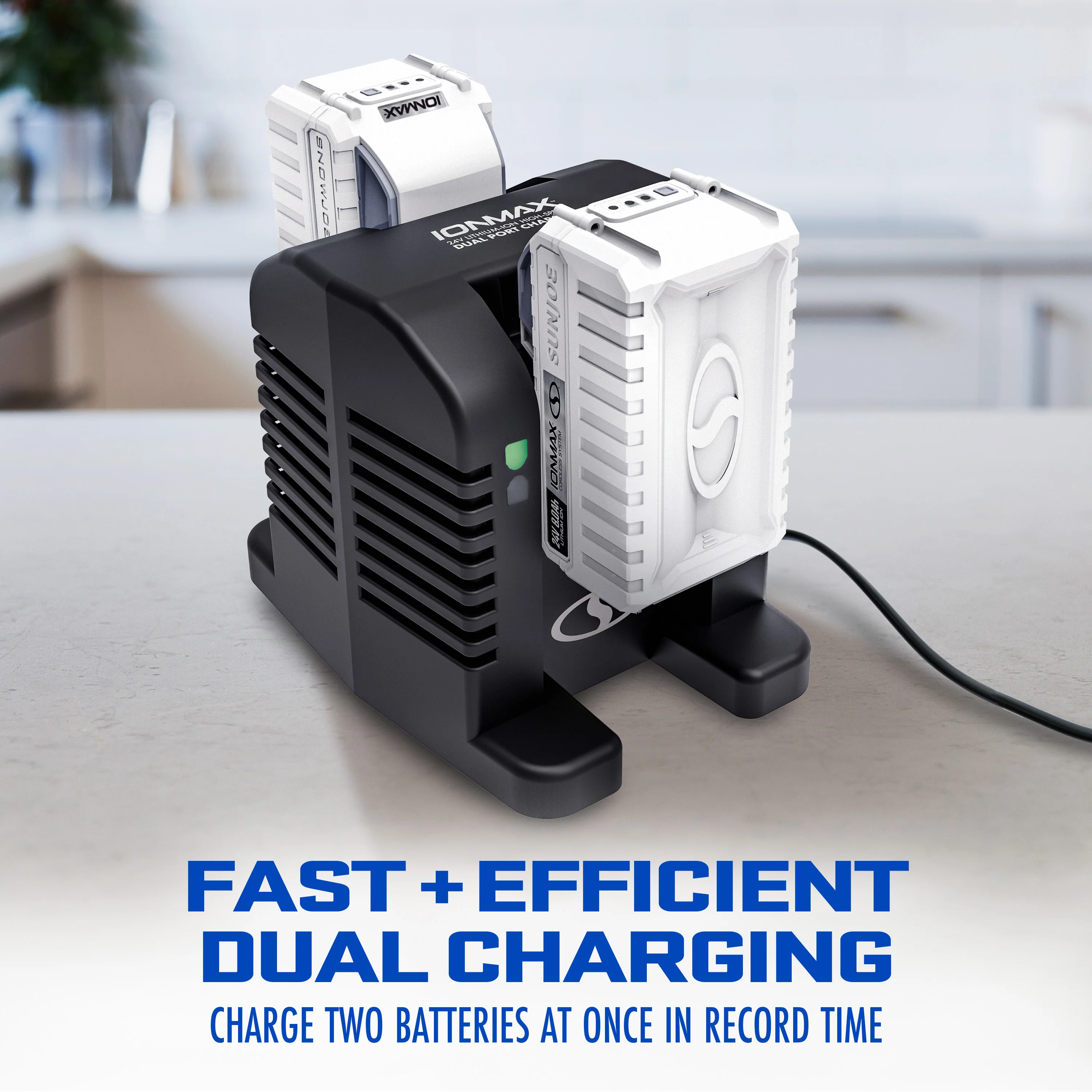 Snow Joe + Sun Joe CERTIFIED AUTHENTIC 24V IONMAX Dual Port High Speed Charging Docking Station for iBAT24 and 24VBAT Series Batteries | 260-Watt Input | 26-Volt Output - Image 5