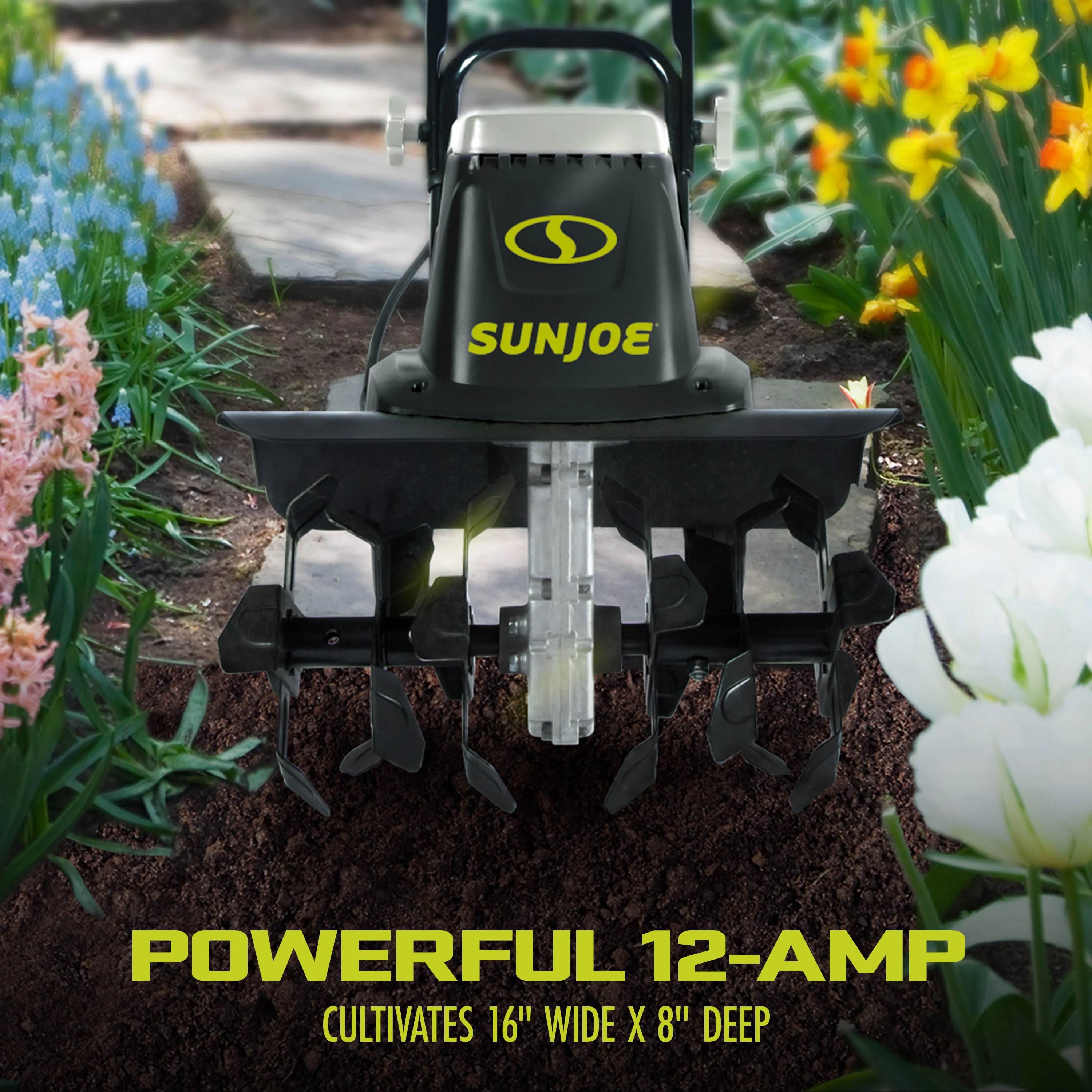 Sun Joe Electric Garden Tiller + Cultivator | 16-inch | 12-Amp | 3-Position Height Adjustment - Image 3