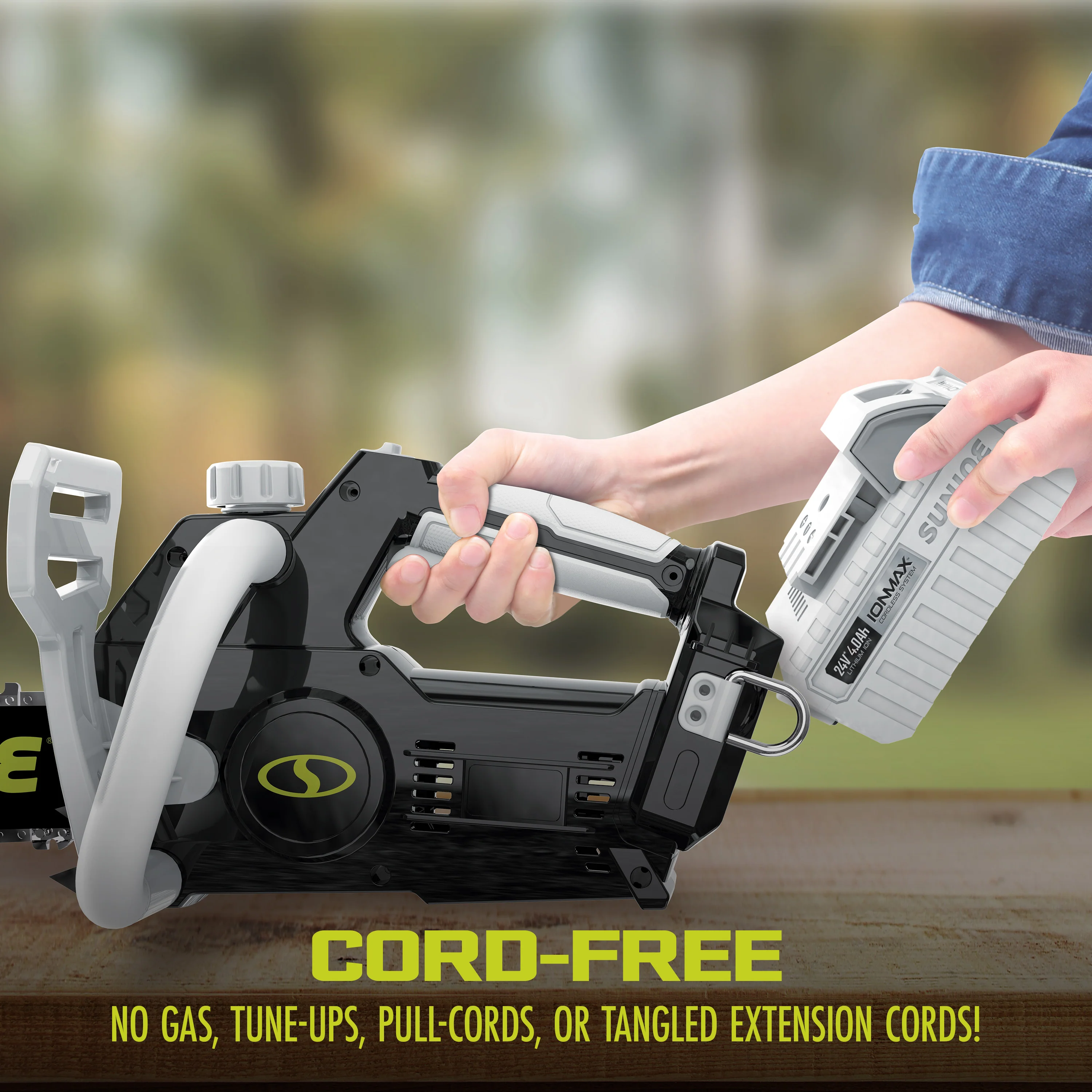 Sun Joe 24-Volt* IONMAX Cordless Chain Saw Kit | 10-inch | W/ 4.0-Ah Battery + Charger - Image 6
