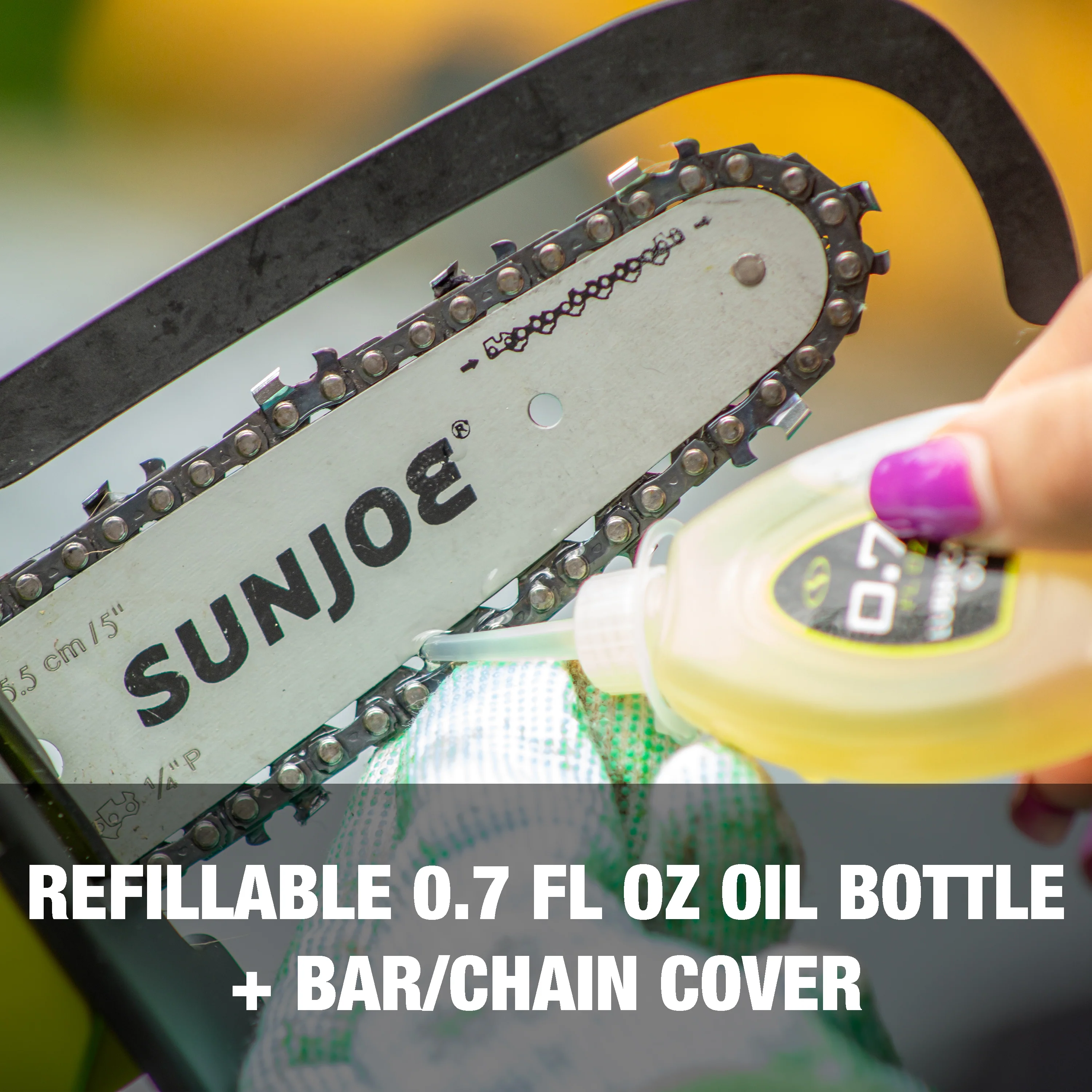 Sun Joe 24V-HCS-LTE 24-Volt* IONMAX Cordless Handheld Chainsaw | 5-Inch Pruning Saw | W/ 2.0-Ah Battery + Charger - Image 7