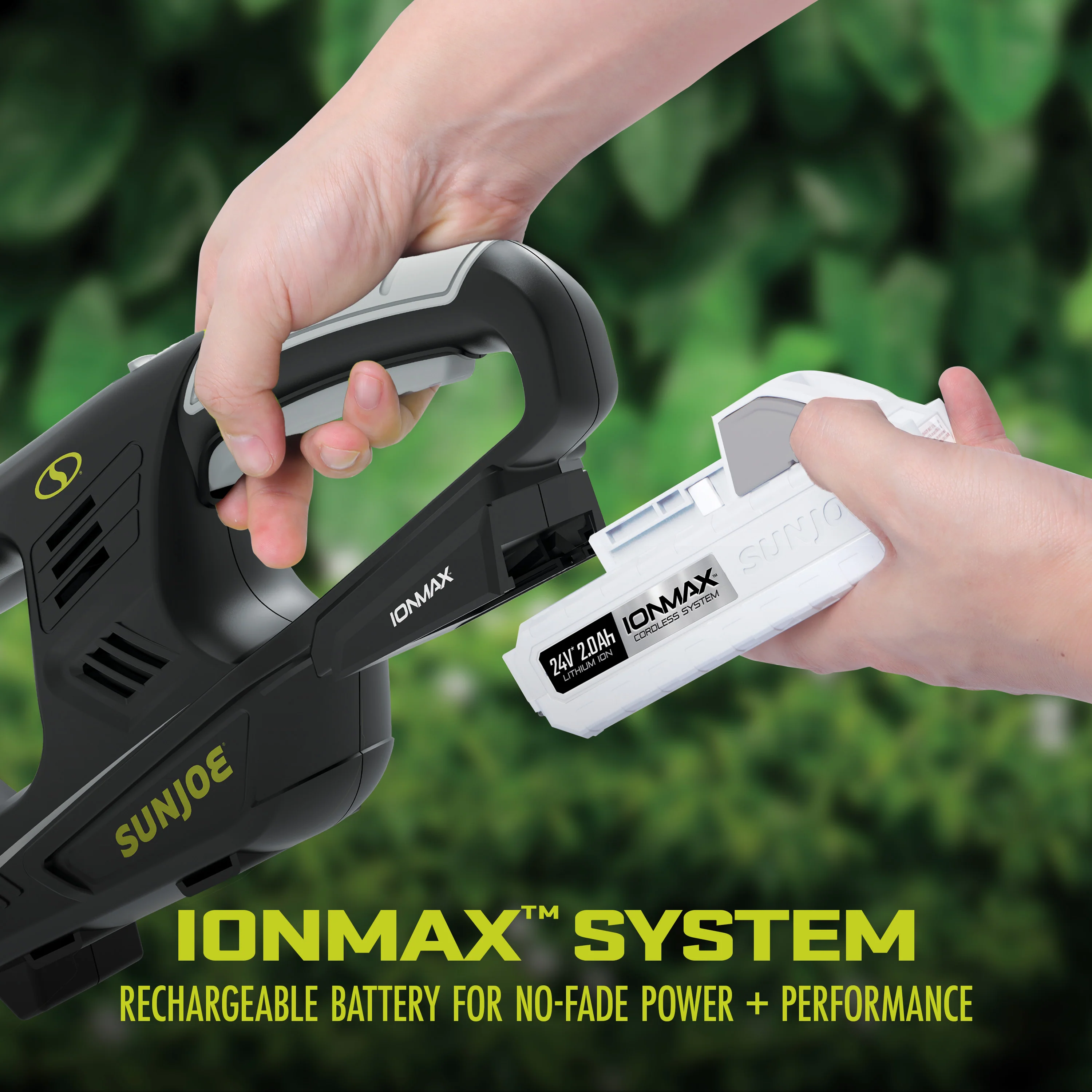 Sun Joe 24-Volt* IONMAX Cordless Handheld Hedge Trimmer | 18-inch | W/ 2.0-Ah Battery + Charger - Image 7