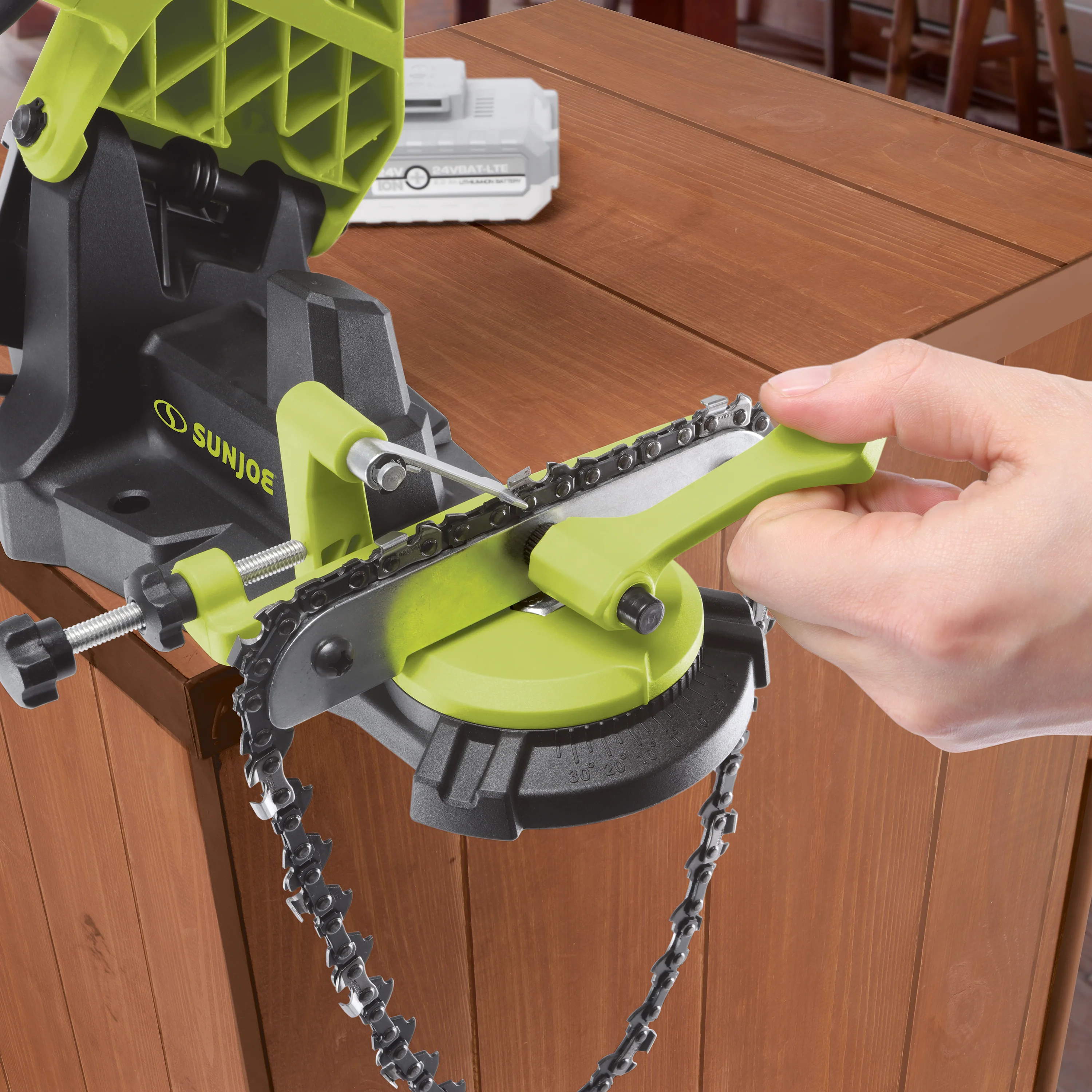 Sun Joe 24V-SAW-BDL 24-Volt IONMAX Chainsaw Bundle | W/ Chainsaw Kit, Pole Saw Kit, and Chainsaw Sharpener - Image 8