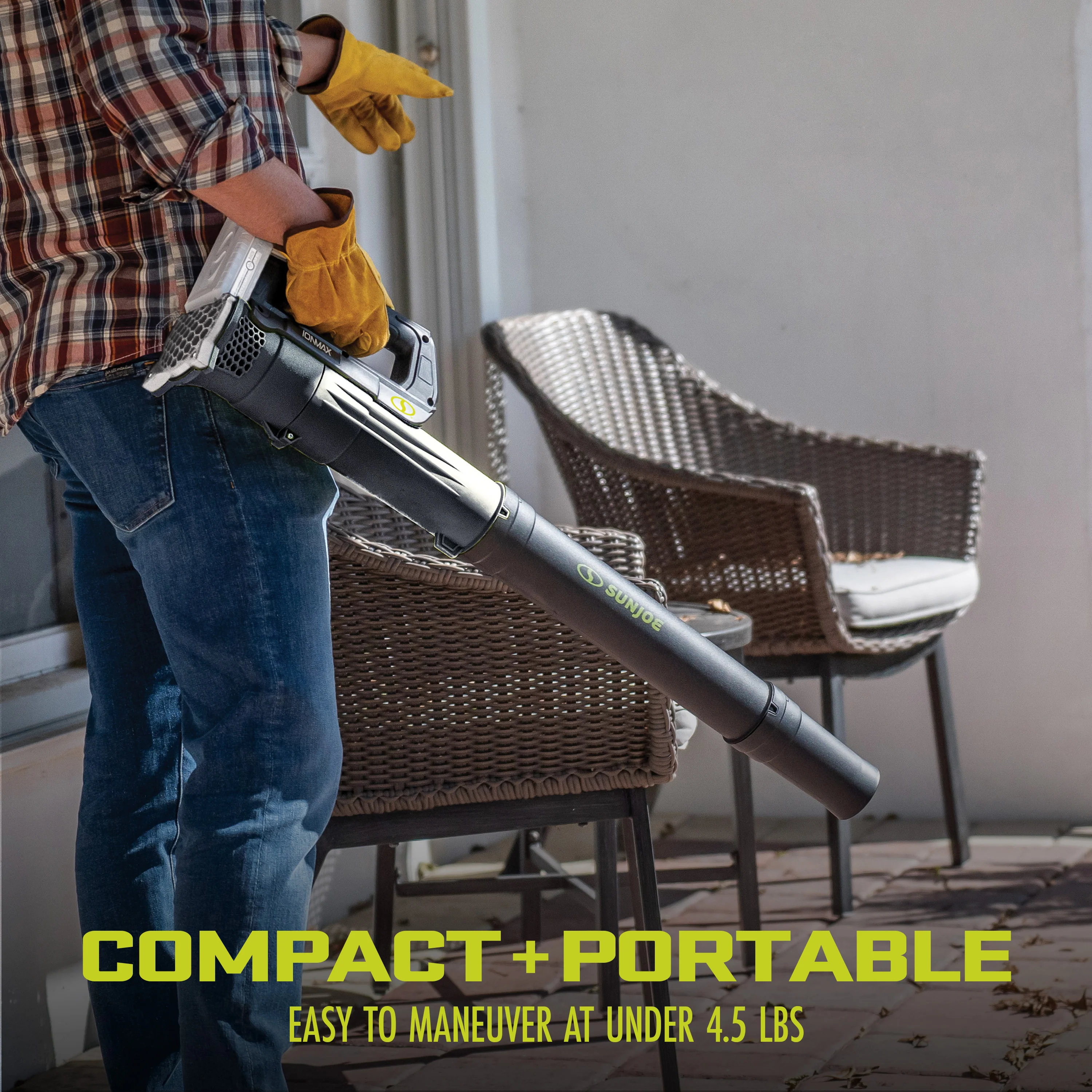 Sun Joe 24-Volt* IONMAX Cordless Compact Turbine Jet Blower | 100-MPH | 280-CFM | W/ 2.0-Ah Battery + Charger - Image 4