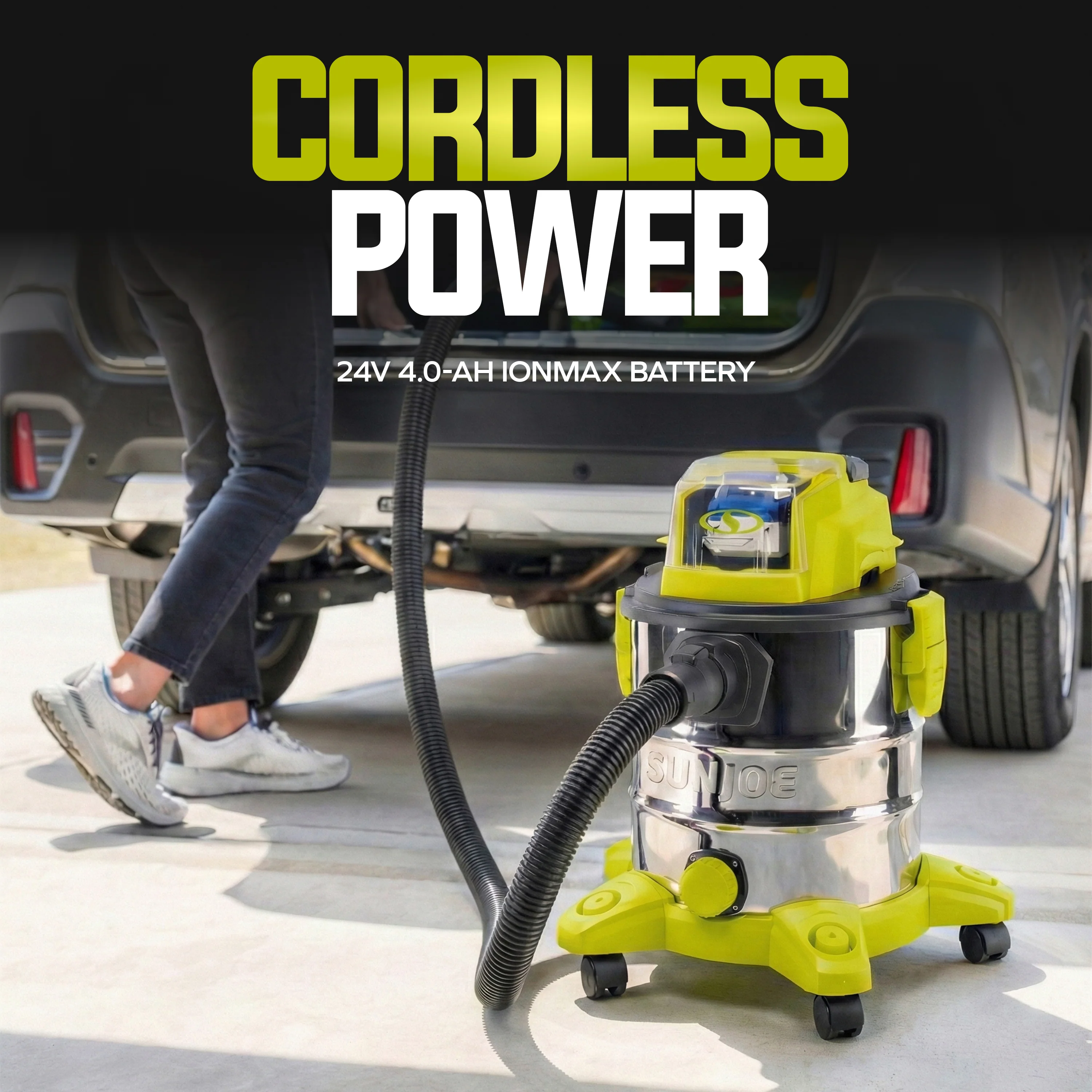 Sun Joe 24-Volt* IONMAX Cordless Portable Stainless Steel Wet/Dry Vacuum Kit | 5.3 Gal | W/ 4.0-Ah Battery + Charger - Image 6