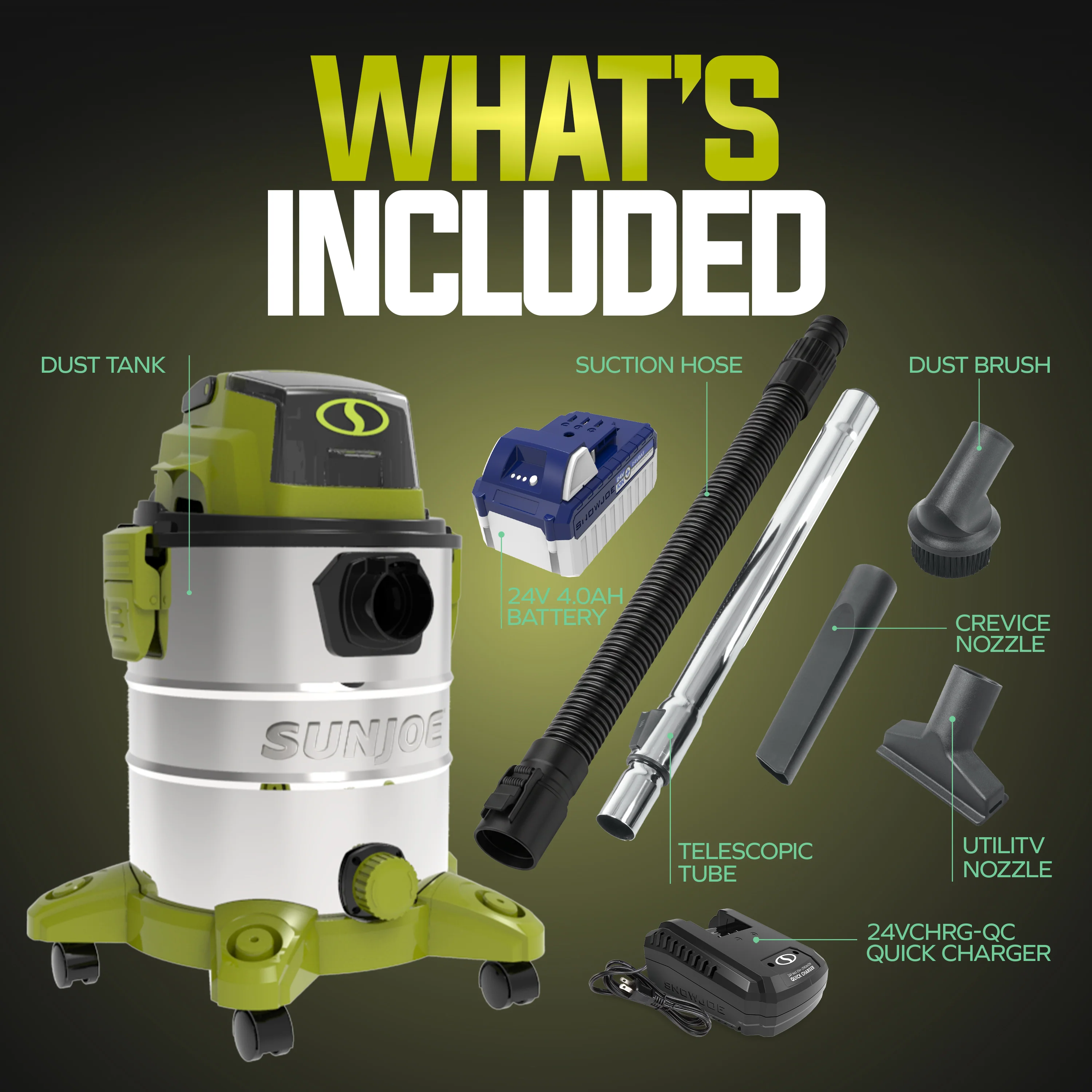 Sun Joe 24-Volt* IONMAX Cordless Portable Stainless Steel Wet/Dry Vacuum Kit | 5.3 Gal | W/ 4.0-Ah Battery + Charger - Image 7