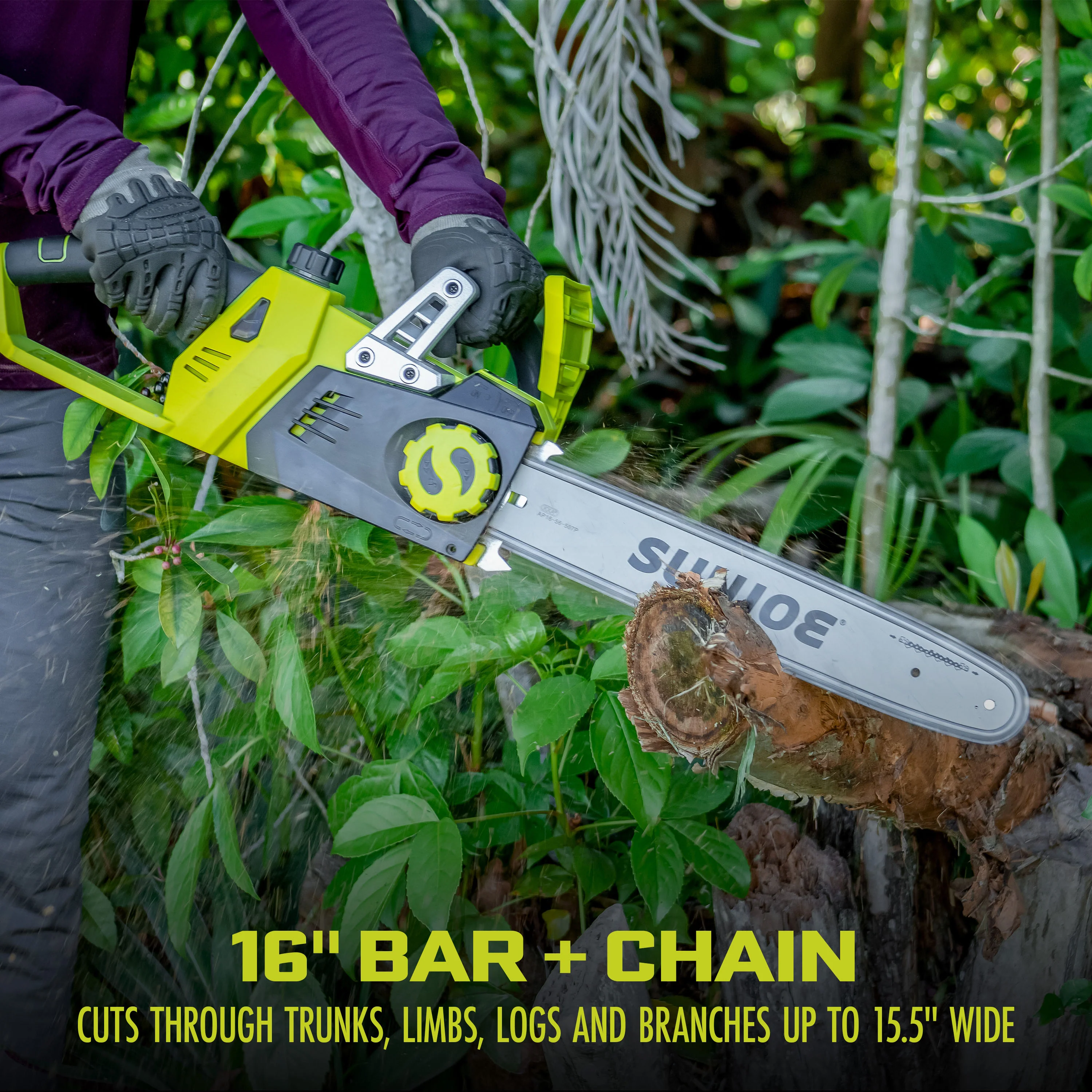 Sun Joe 48-Volt* IONMAX Cordless Chain Saw Kit | 16-inch | W/ 2 x 2.0-Ah Batteries + Charger - Image 4