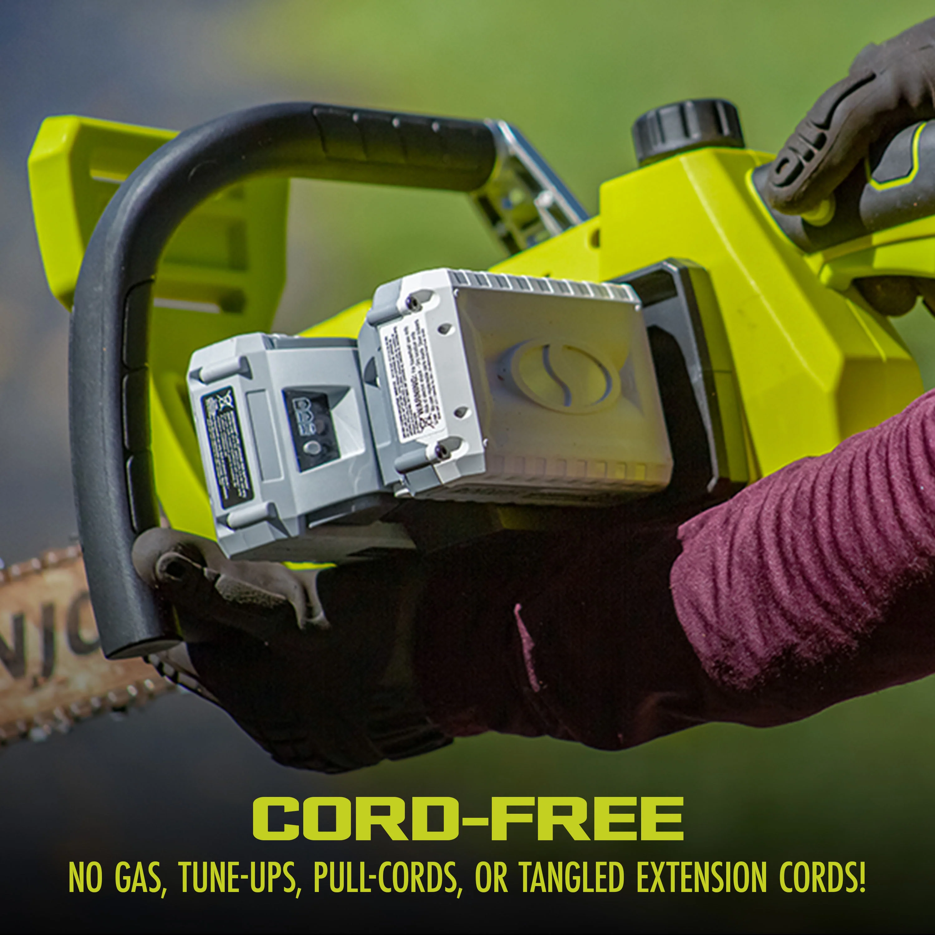 Sun Joe 48-Volt* IONMAX Cordless Chain Saw Kit | 16-inch | W/ 2 x 2.0-Ah Batteries + Charger - Image 5