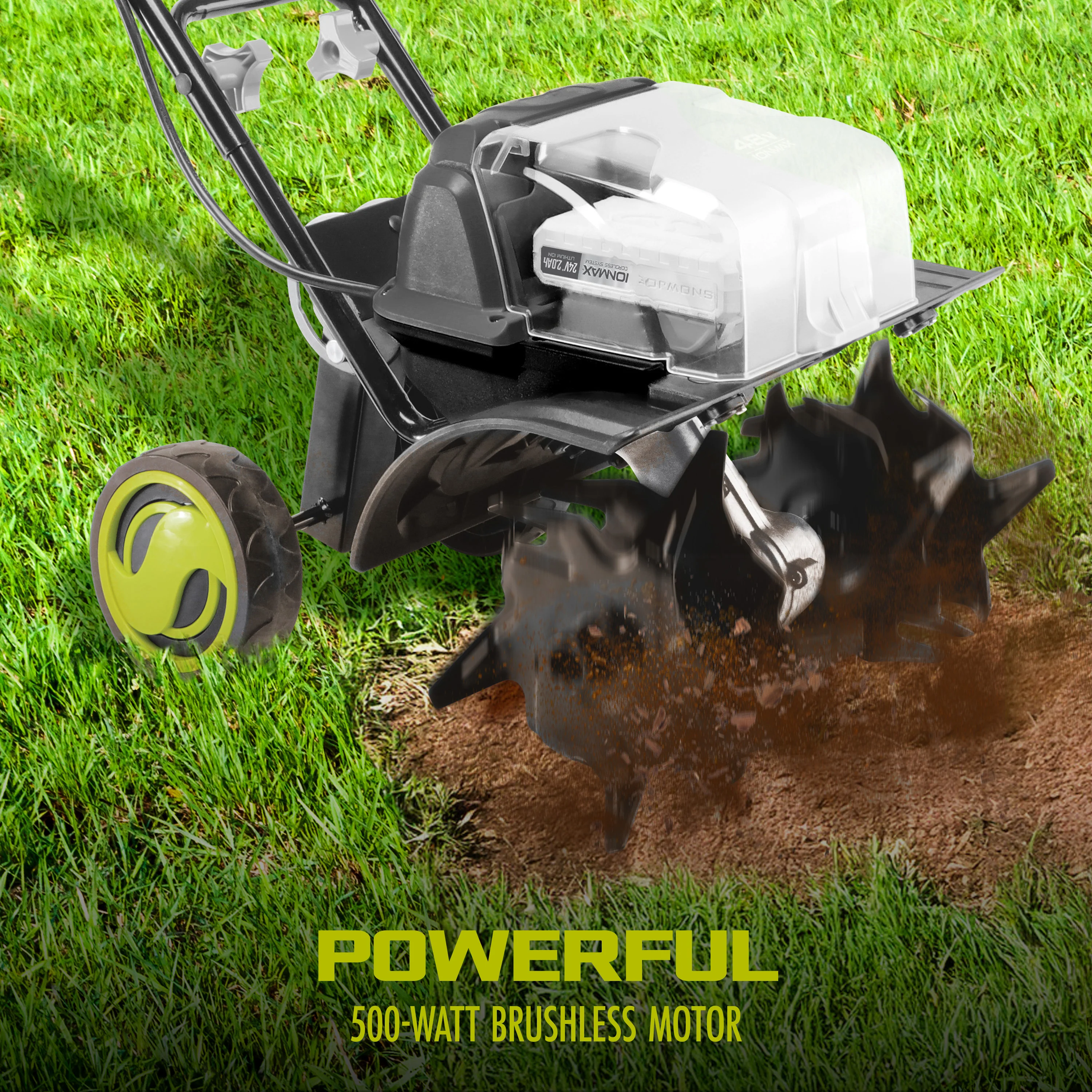 Sun Joe 48-Volt* IONMAX Cordless Garden Tiller/Cultivator Kit | W/ 2 x 2.0-Ah Batteries + Dual Port Charger - Image 4