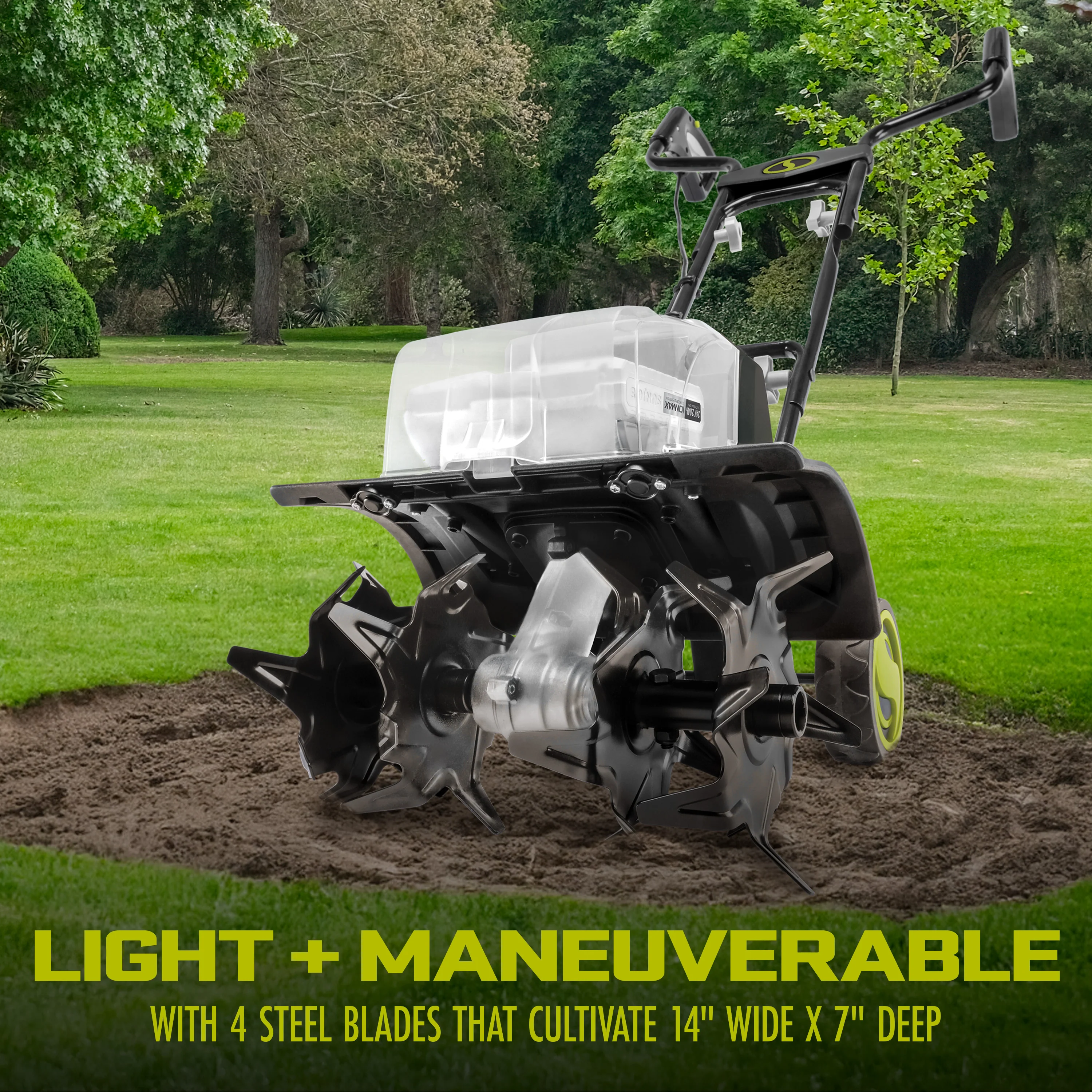 Sun Joe 48-Volt* IONMAX Cordless Garden Tiller/Cultivator Kit | W/ 2 x 2.0-Ah Batteries + Dual Port Charger - Image 5