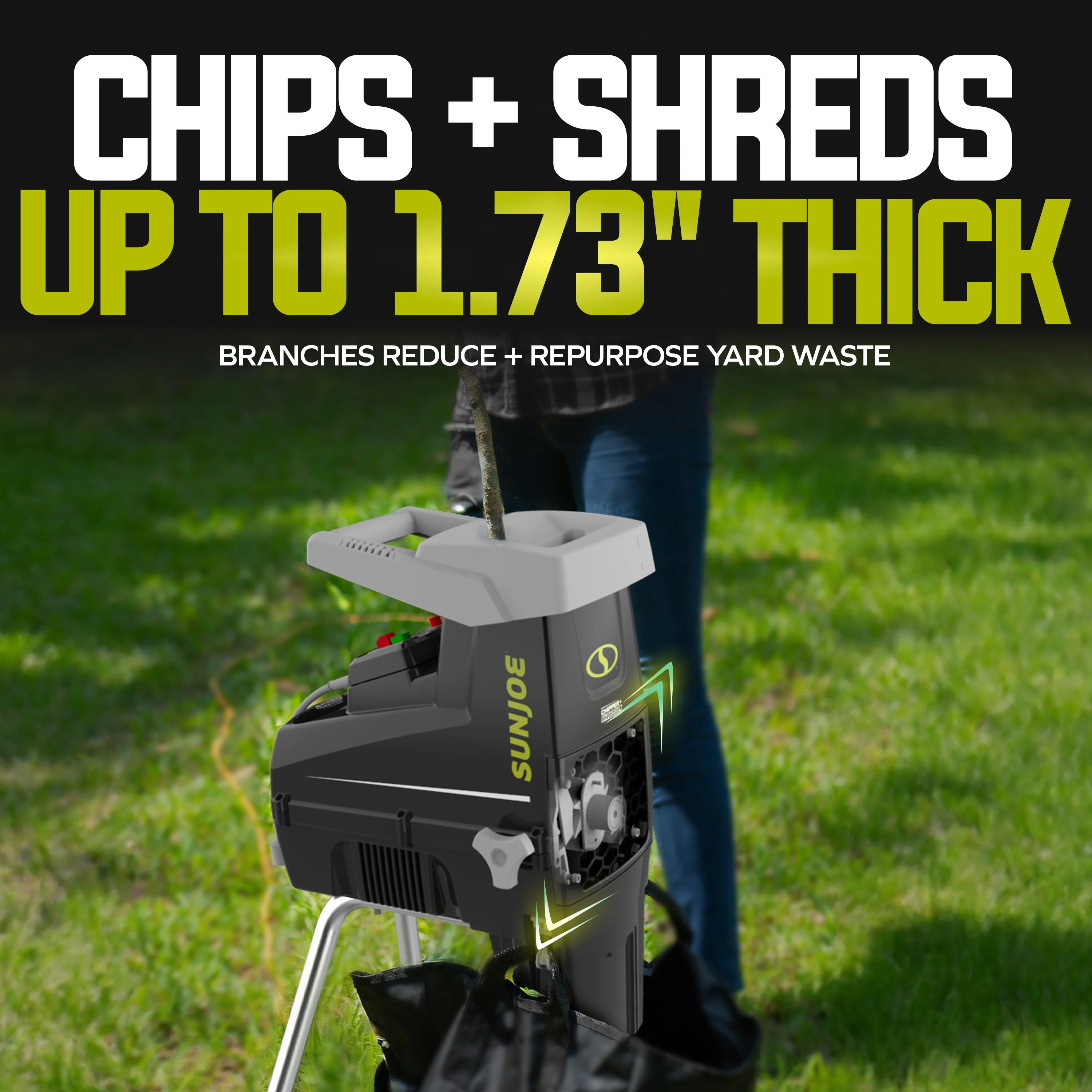 Sun Joe Silent Electric Wood Chipper + Shredder W/ Collection Bag | 1.7-inch Cutting Diameter | 15-Amp - Image 6