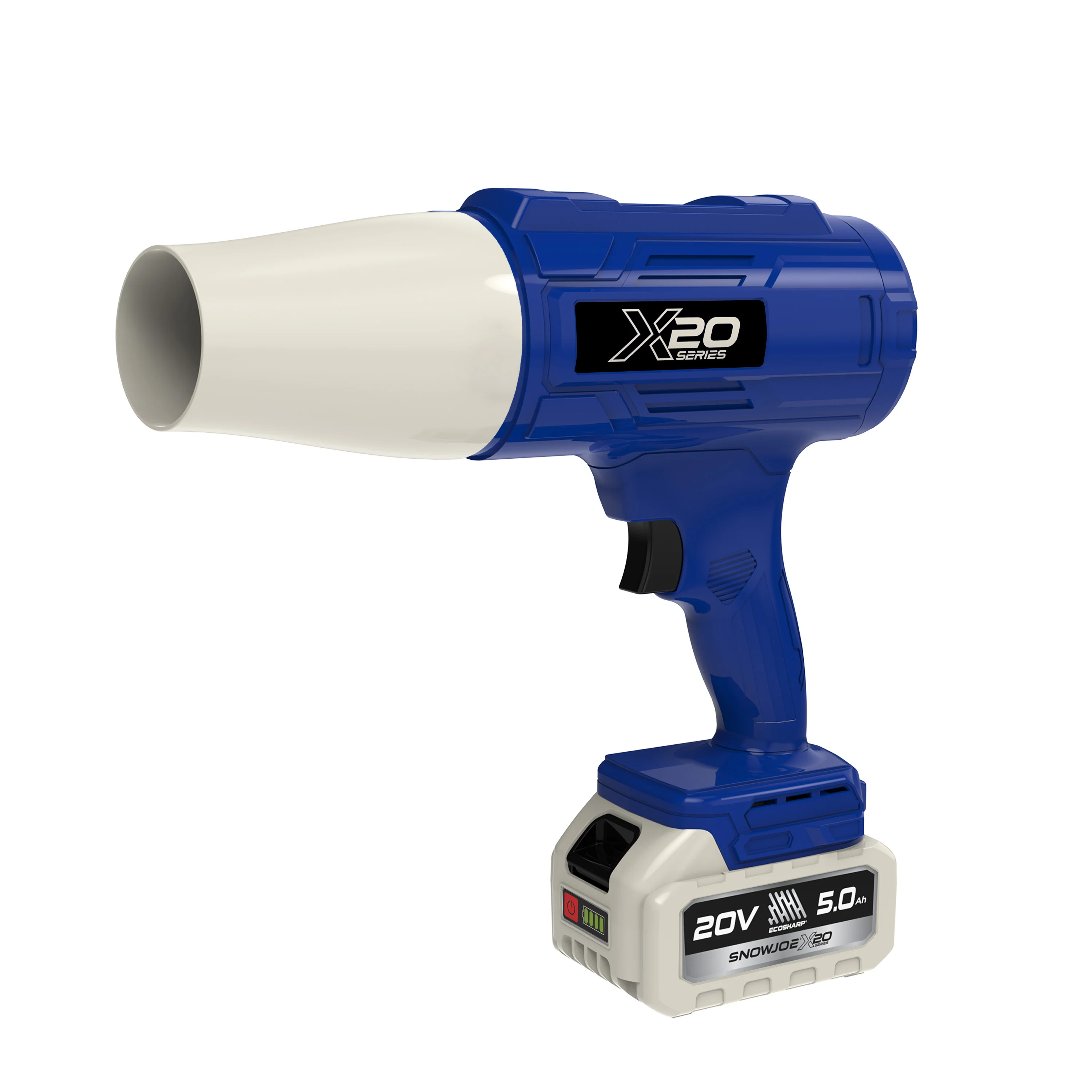 Sun Joe 20-Volt ECOSHARP Cordless X20 StormJet Handheld Turbo Blower  | 40 CFM | 5.0-Ah Battery + Charger (Blue) - Image 15