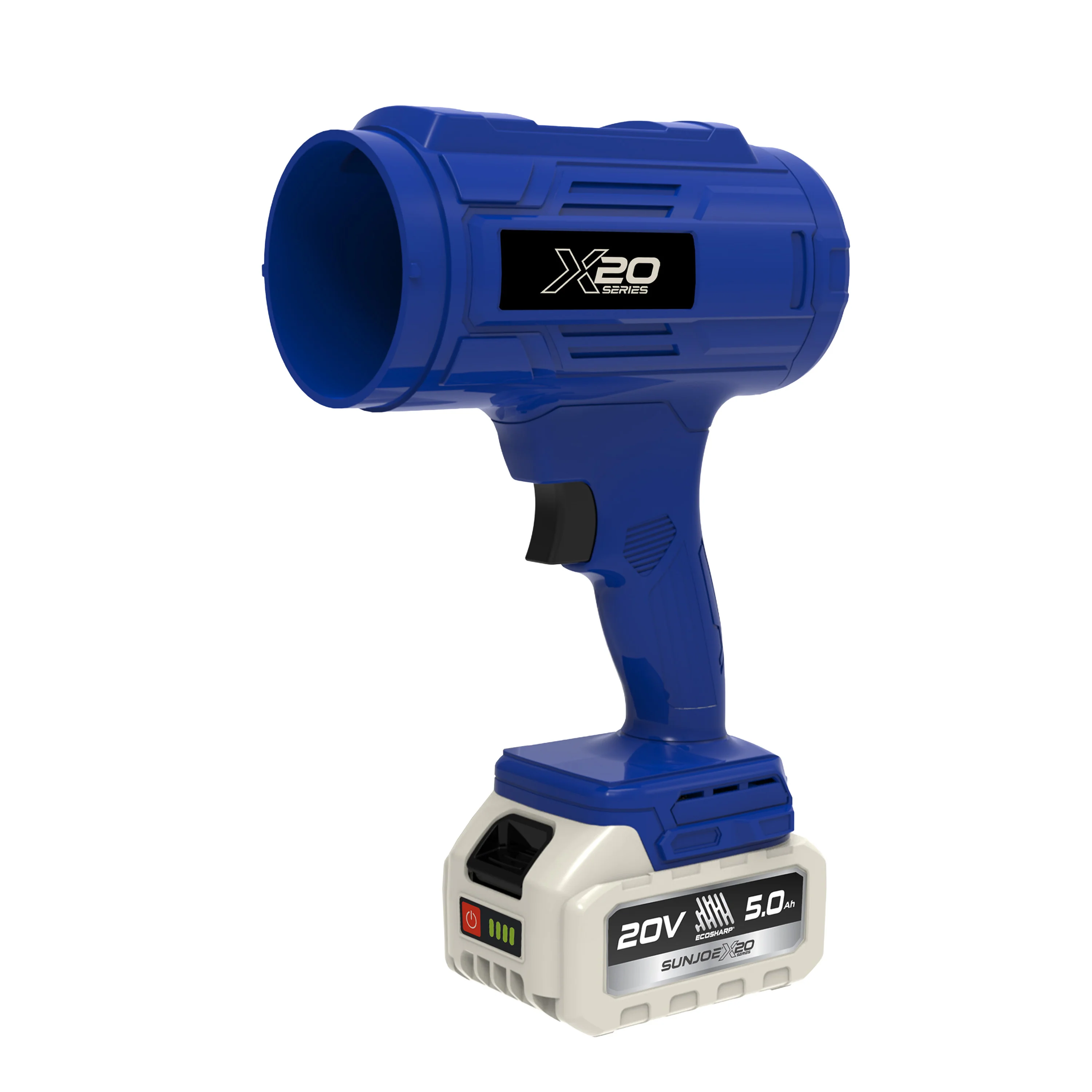 Sun Joe 20-Volt ECOSHARP Cordless X20 StormJet Handheld Turbo Blower  | 40 CFM | 5.0-Ah Battery + Charger (Blue) - Image 16