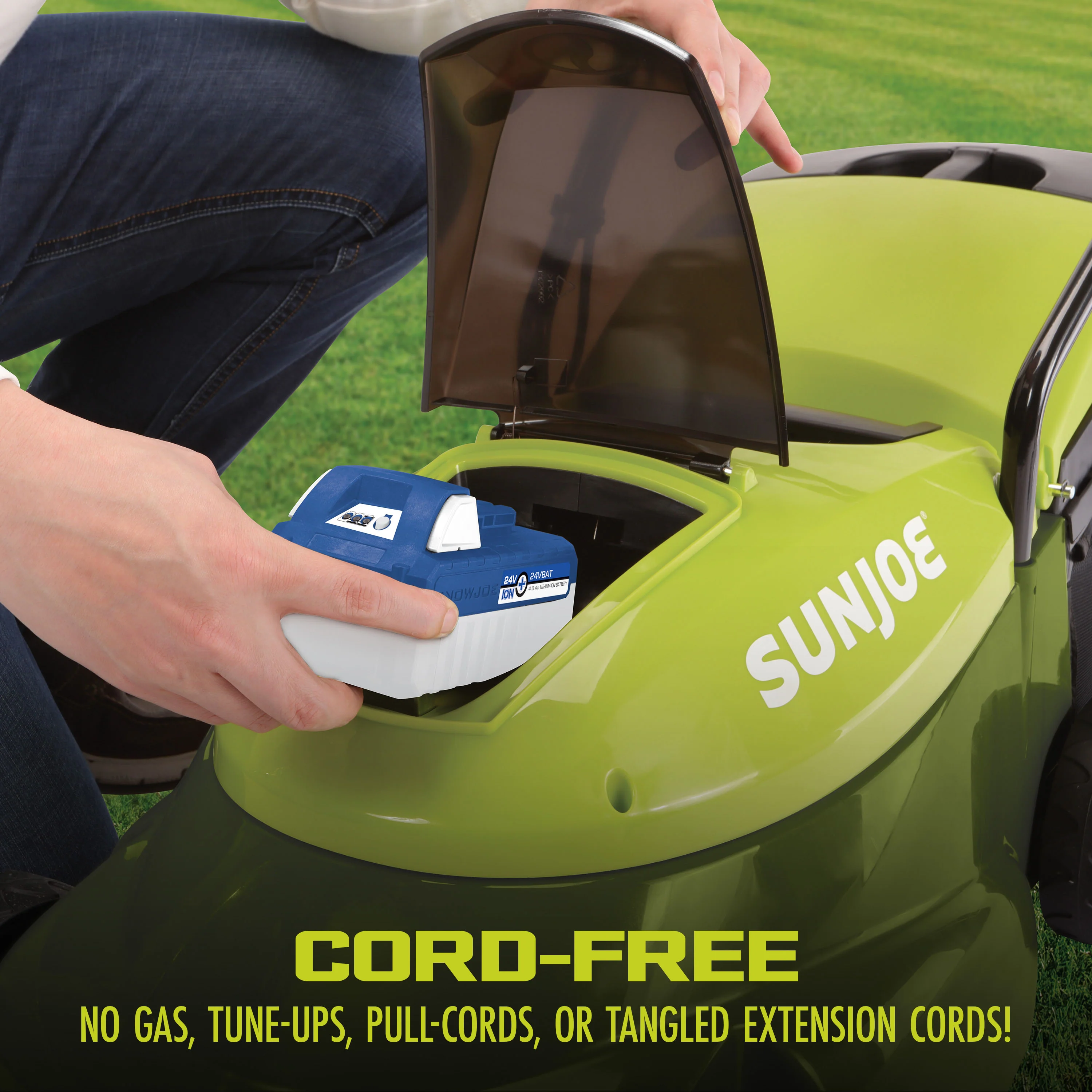 Sun Joe 24-Volt* IONMAX Cordless Brushless Lawn Mower Kit | 14-inch | W/ 4.0-Ah Battery + Charger - Image 5