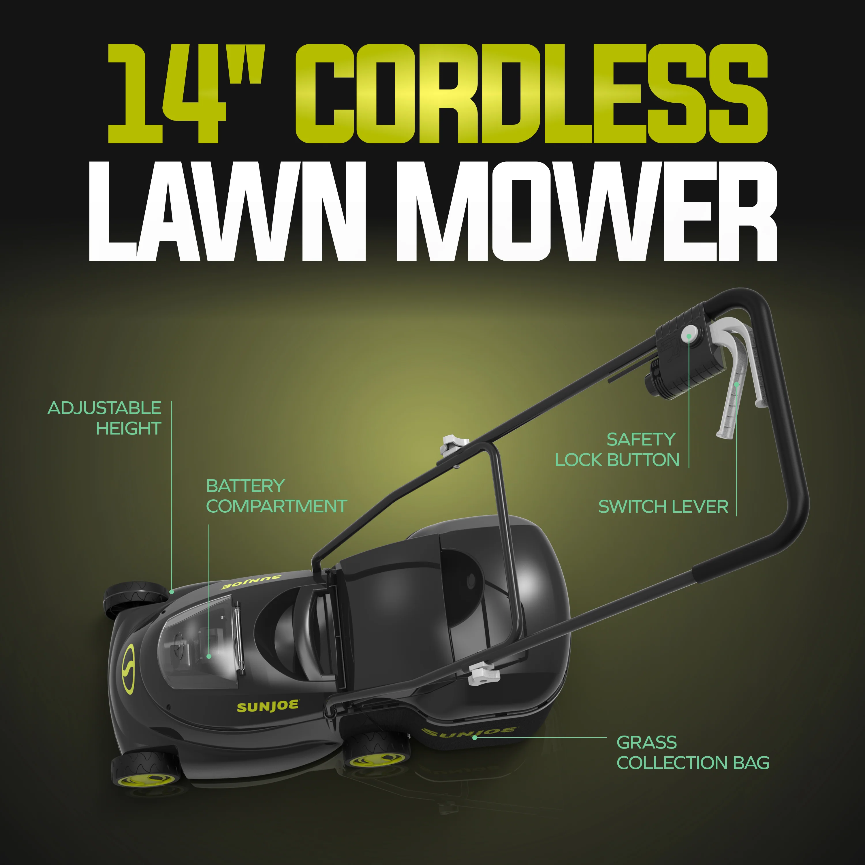 Sun Joe 24-Volt* IONMAX Cordless Brushless Lawn Mower Kit | 14-inch | W/ 5.0-Ah Battery + Charger - Image 8