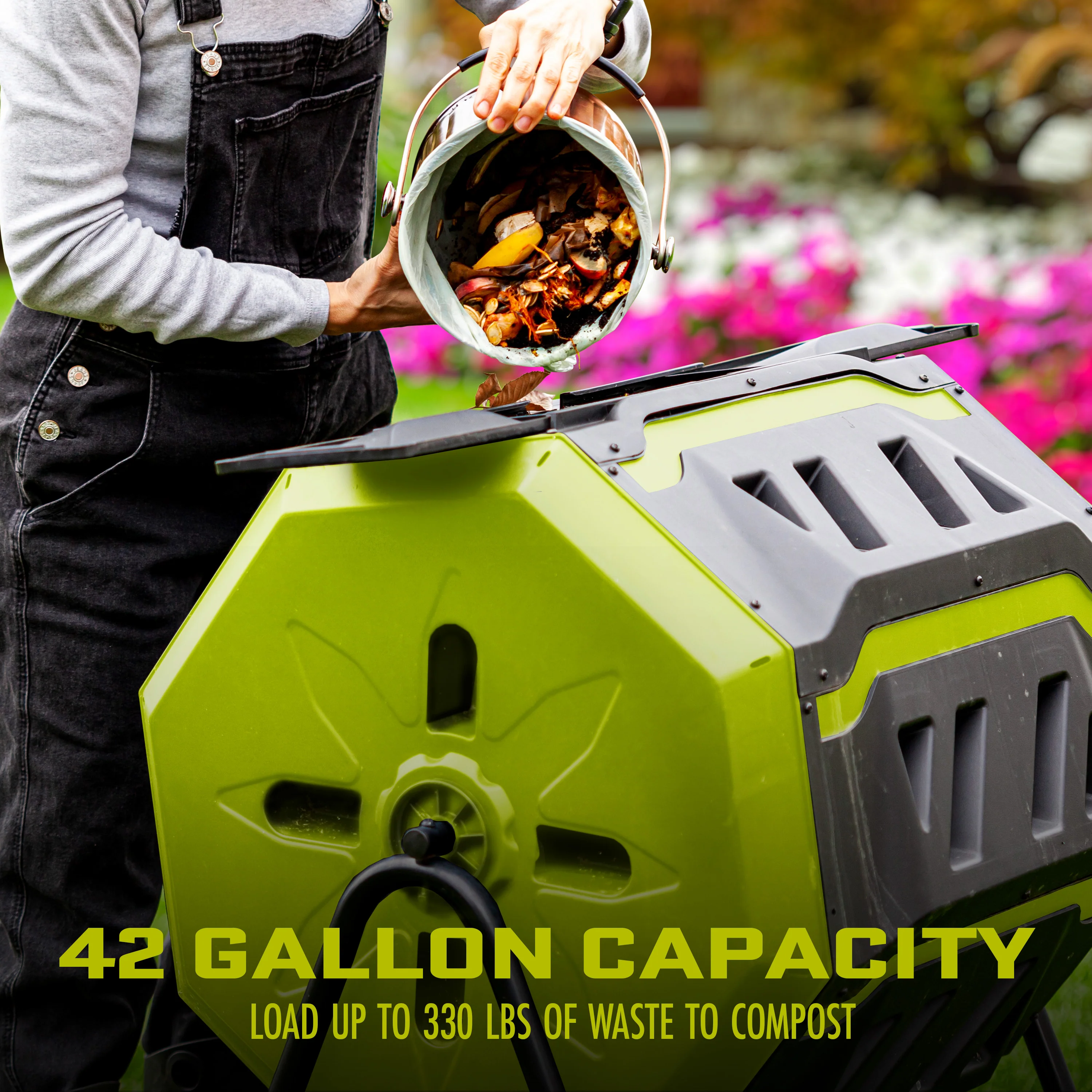 Sun Joe All-Season Outdoor Tumbling Composter | Dual Sliding Chamber | 42-Gallon | 2-10 Weeks - Image 5