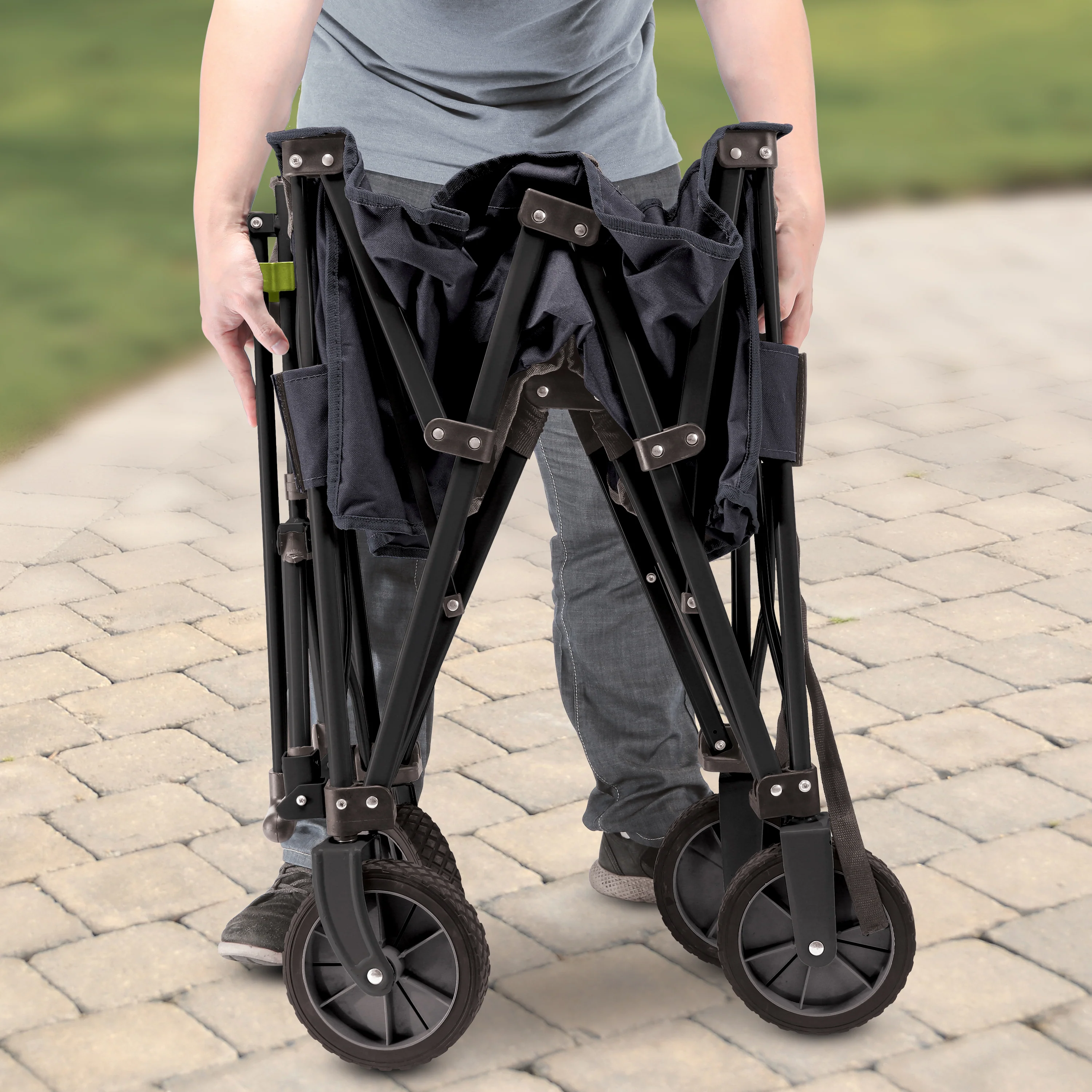 Sun Joe SJ-HDFC1 Heavy-Duty Metal Framed Garden Utility Wagon | w/ Swivel Front Wheels & Adjustable Handle | Collapsible Design for Easy Storage and Portability | 150 Lb. Load Capacity - Image 4