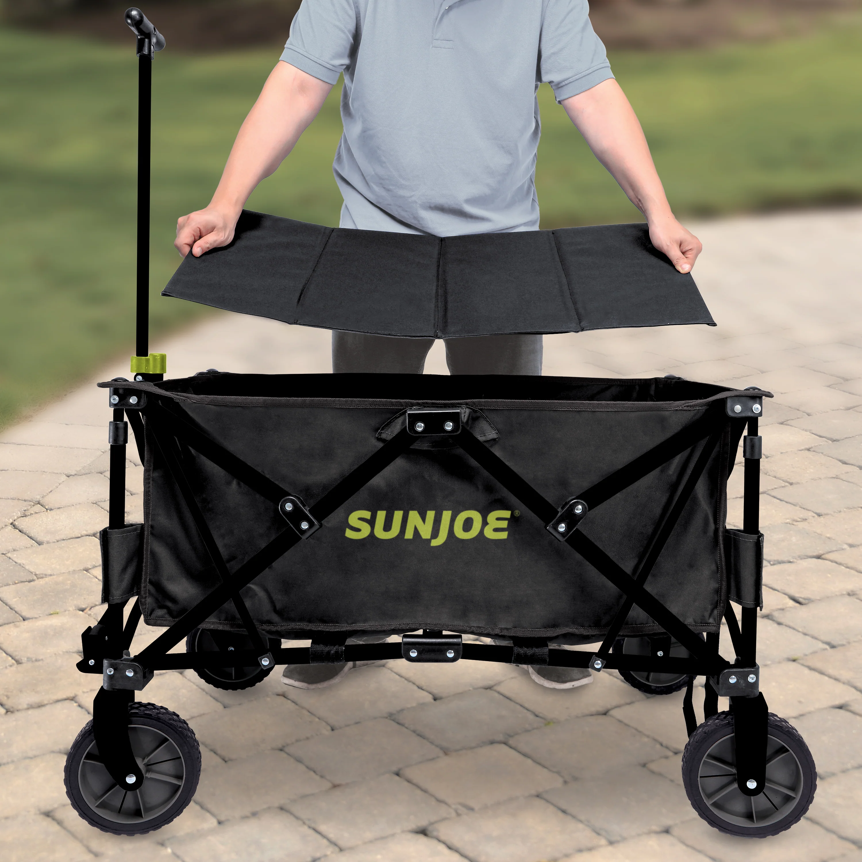 Sun Joe SJ-HDFC1 Heavy-Duty Metal Framed Garden Utility Wagon | w/ Swivel Front Wheels & Adjustable Handle | Collapsible Design for Easy Storage and Portability | 150 Lb. Load Capacity - Image 5