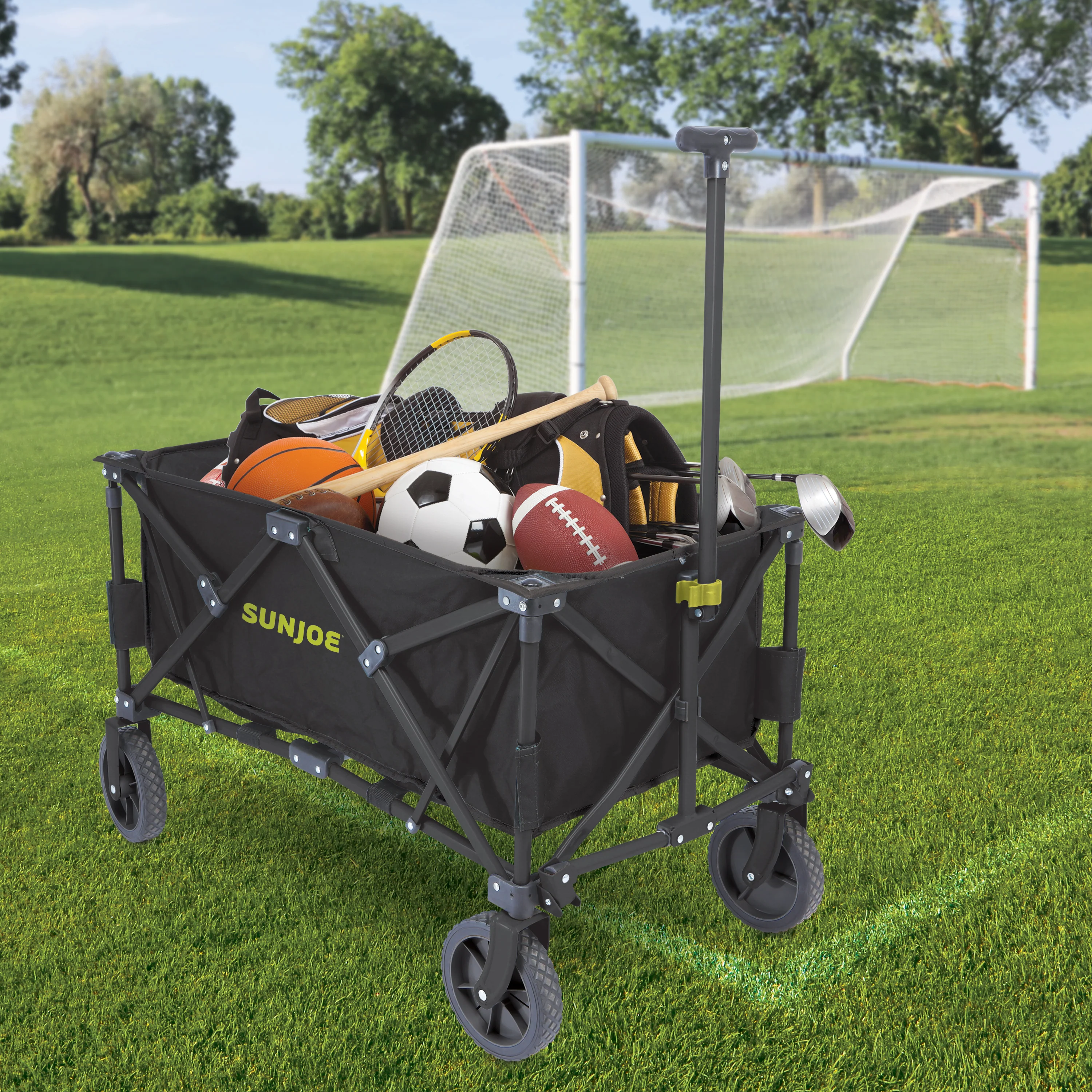 Sun Joe SJ-HDFC1 Heavy-Duty Metal Framed Garden Utility Wagon | w/ Swivel Front Wheels & Adjustable Handle | Collapsible Design for Easy Storage and Portability | 150 Lb. Load Capacity - Image 6